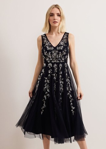 Phase Eight Marissa Beaded Dress Navy Australia | FY1932860